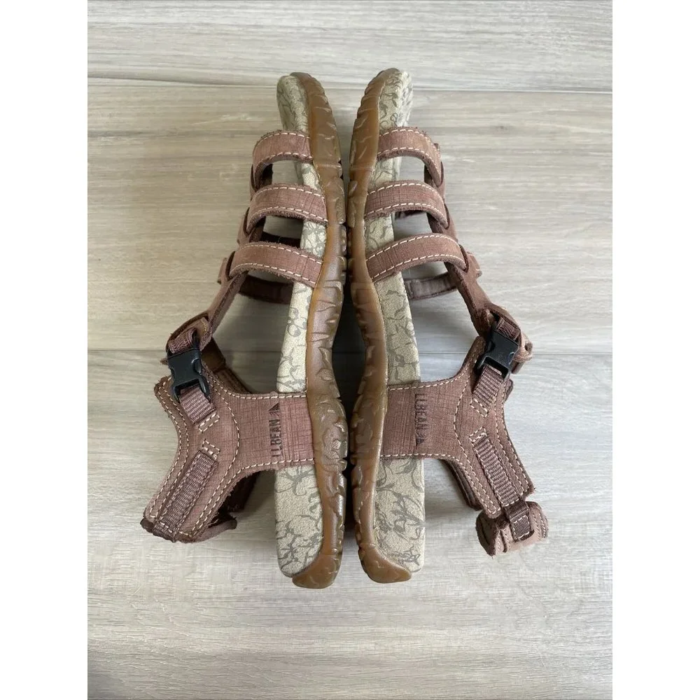 LL Bean L.L. Bean Womens Brown Strappy Strap Sandals With Hook Closure Sz‎ 8